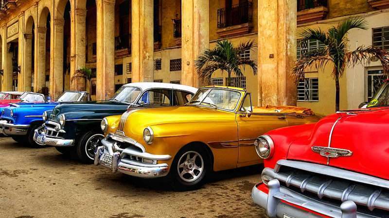 Colourful vintage cars parked in Havana, Cuba